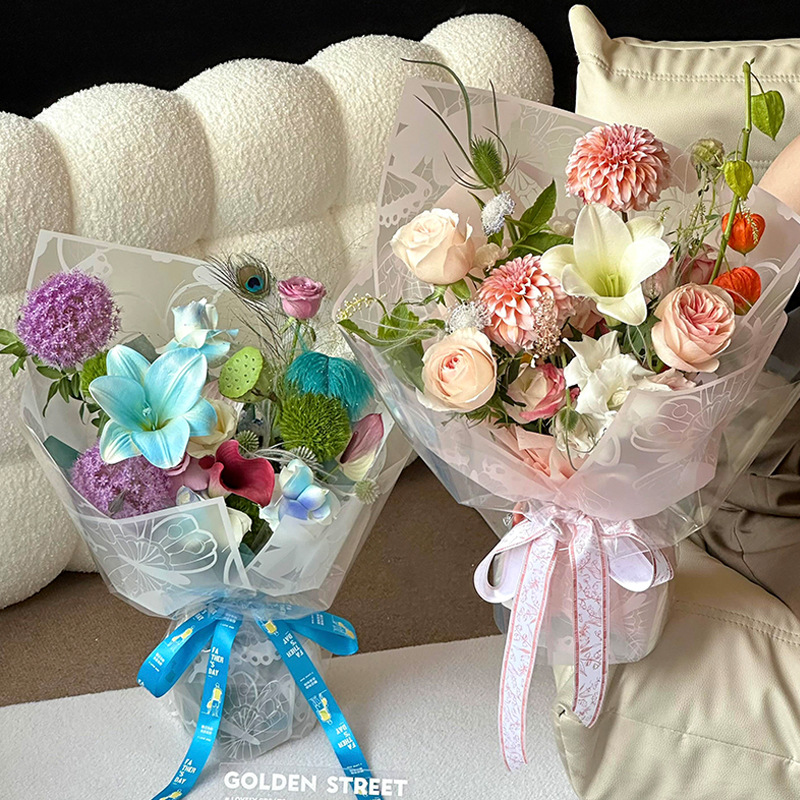 Qixi mariposa niebla papel de embalaje de flores plástico OPP película ramo de flores papel de embalaje de flores hecha a mano DIY materiales de florista
