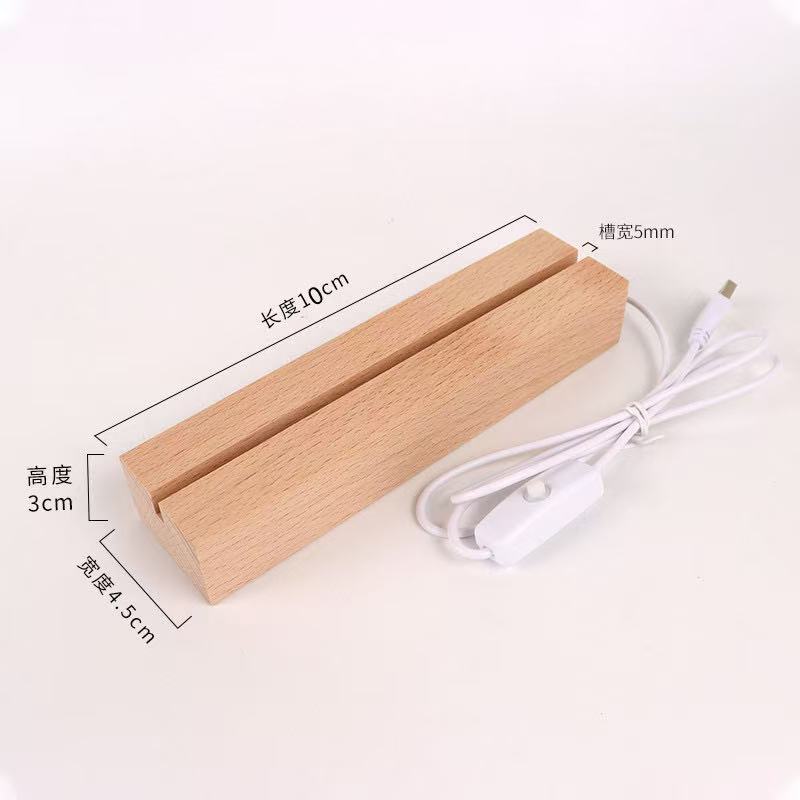 Base de luz de noche de madera maciza LED luz acrílico iluminación rectangular base de madera rectangular base emisora de luz