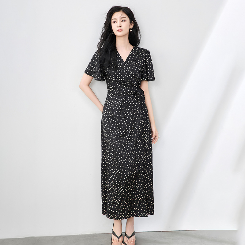 Đầm suông nữ midi tay ngắn mùa hè chất liệu da mềm — 2506103 - Da đen chi tiết 5