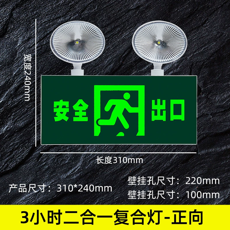 Emergency exit LED sign with dual adjustable indicator lamps, multiple configurations, 0.5 kg
