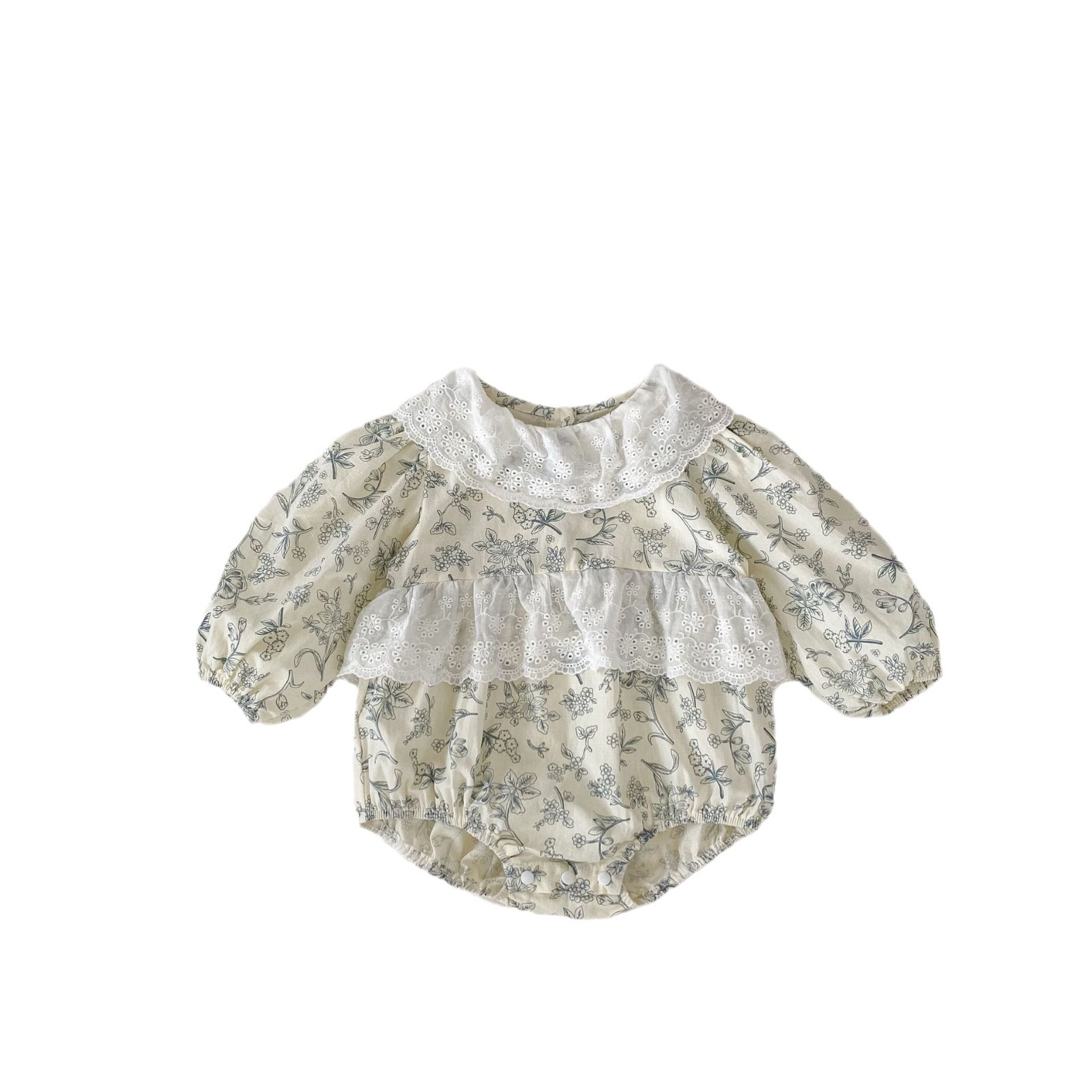 A-class cotton 2024 baby girl autumn 0-3 years old lace collar small fresh floral Ha Yi long sleeved bag fart clothes_voghion.com