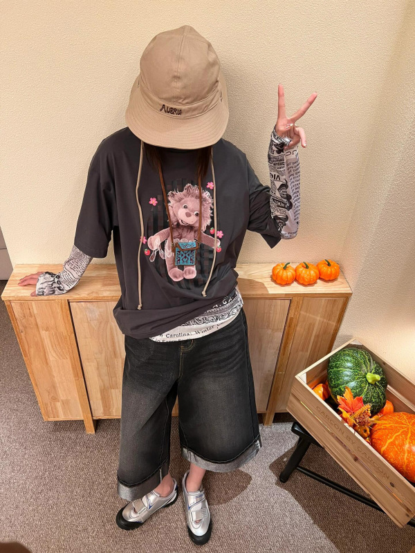 Aubrwn* ベア Tシャツ 深セン南友スポット 25 新作プリント半袖トップス 男女兼用|undefined