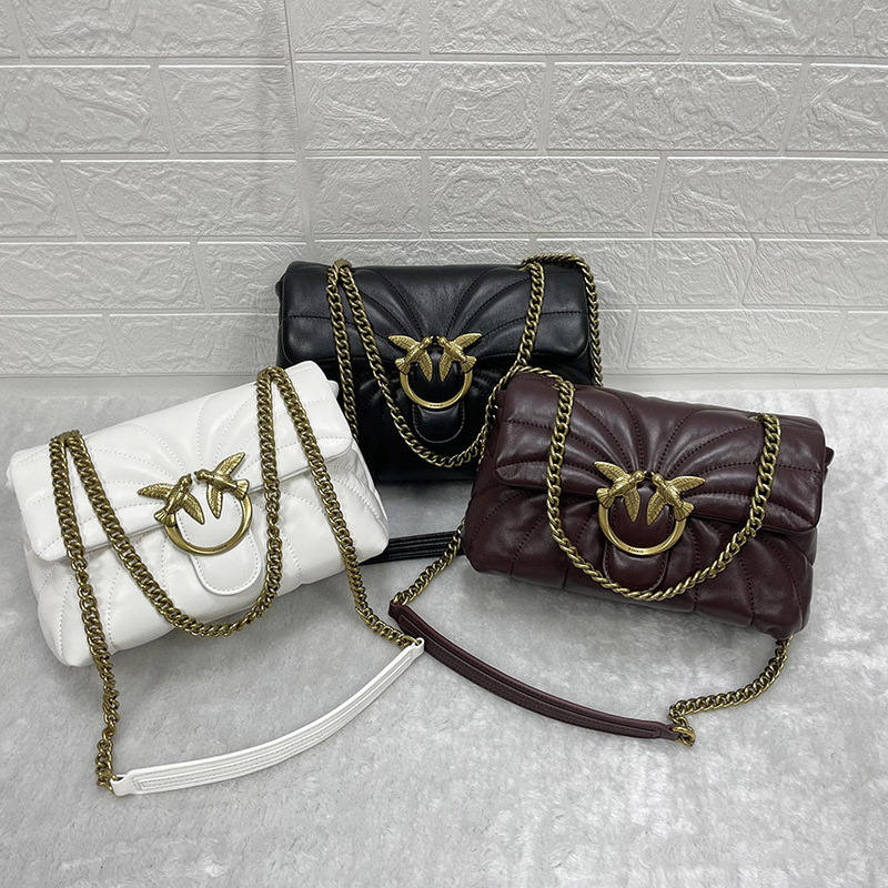 Pinko Swallow Bag Double Bird Bag Sheepskin Embroidery Butterfly Embroidery Shoulder Crossbody Dual-Use Leather Women's Bag Pinko Swallow Bag Double Bird Bag Sheepskin Embroidery Butterfly Embroidery Shoulder Crossbody Dual-Use Leather Women's Bag