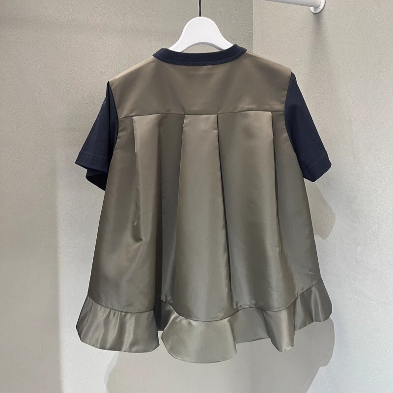 FOG SACAI 25春夏新款拼接荷叶边短袖T恤宽松休闲百搭圆领上衣女|undefined