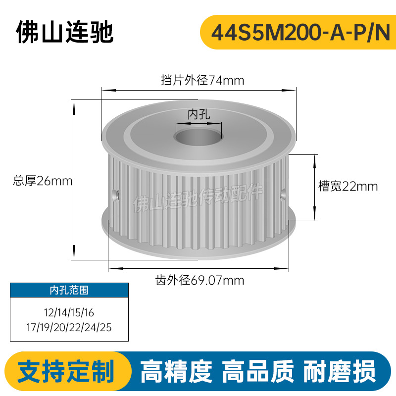 S5M44齿 两面平同步轮 槽宽22 AF型 同步皮带轮齿轮铝44S5M200-A
