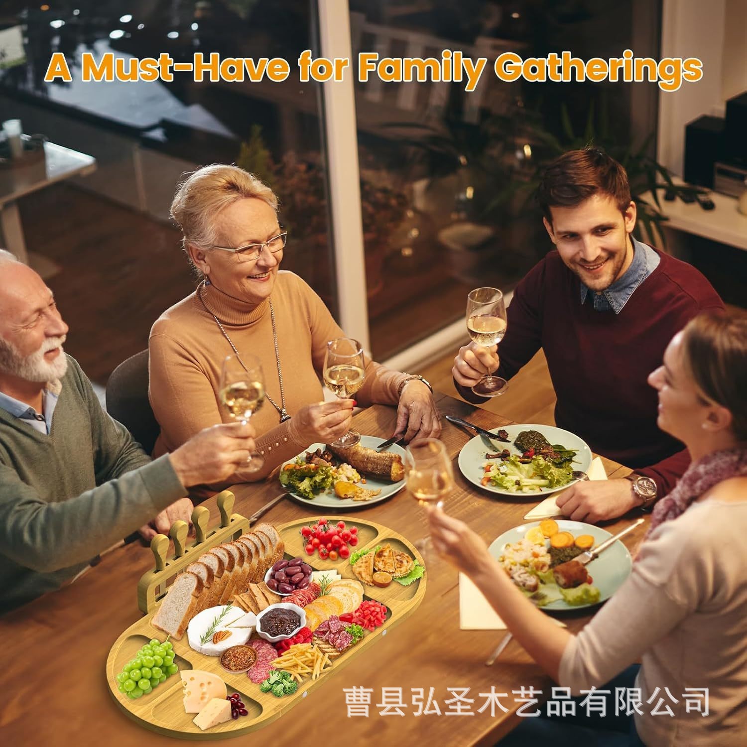 Tablero de comida cocinada de bambú y madera, plato de bocadillos con rejilla conveniente para exteriores, tablero de comida cocinada cuadrado, tabla de cortar para fiesta, tabla de cortar