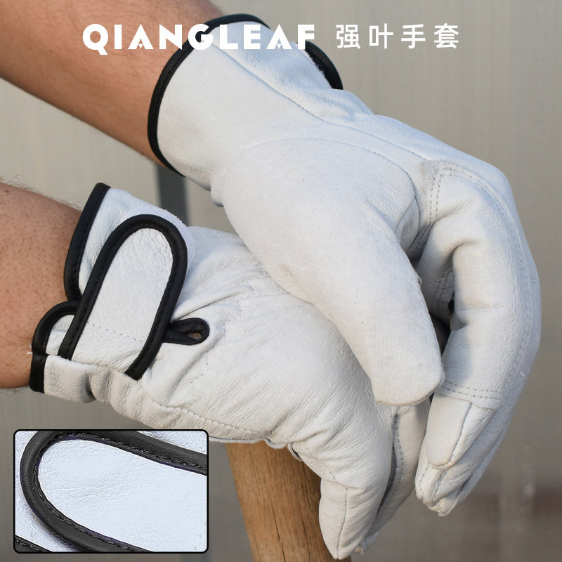 Guantes de protección laboral de hoja fuerte piel de cerdo resistente al desgaste guantes de sitio de construcción anti-lazo transpirable guantes de cuero protectores de equitación fábrica al por mayor