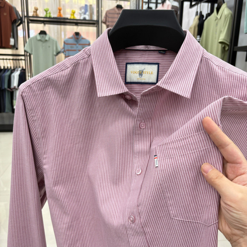 Cross-Border Autumn New Men's Cotton Long-Sleeve Shirt with Striped Collar, Middle-Aged Casual Base Shirt, Trendy Men's Top Cross-Border Autumn New Men's Cotton Long-Sleeve Shirt with Striped Collar, Middle-Aged Casual Base Shirt, Trendy Men's Top
