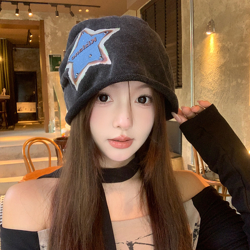 Retro americano viejo lavado estrella pila sombrero mujer delgada dulce y cool sensación de atmósfera de gran envoltura de cabeza gorra fría