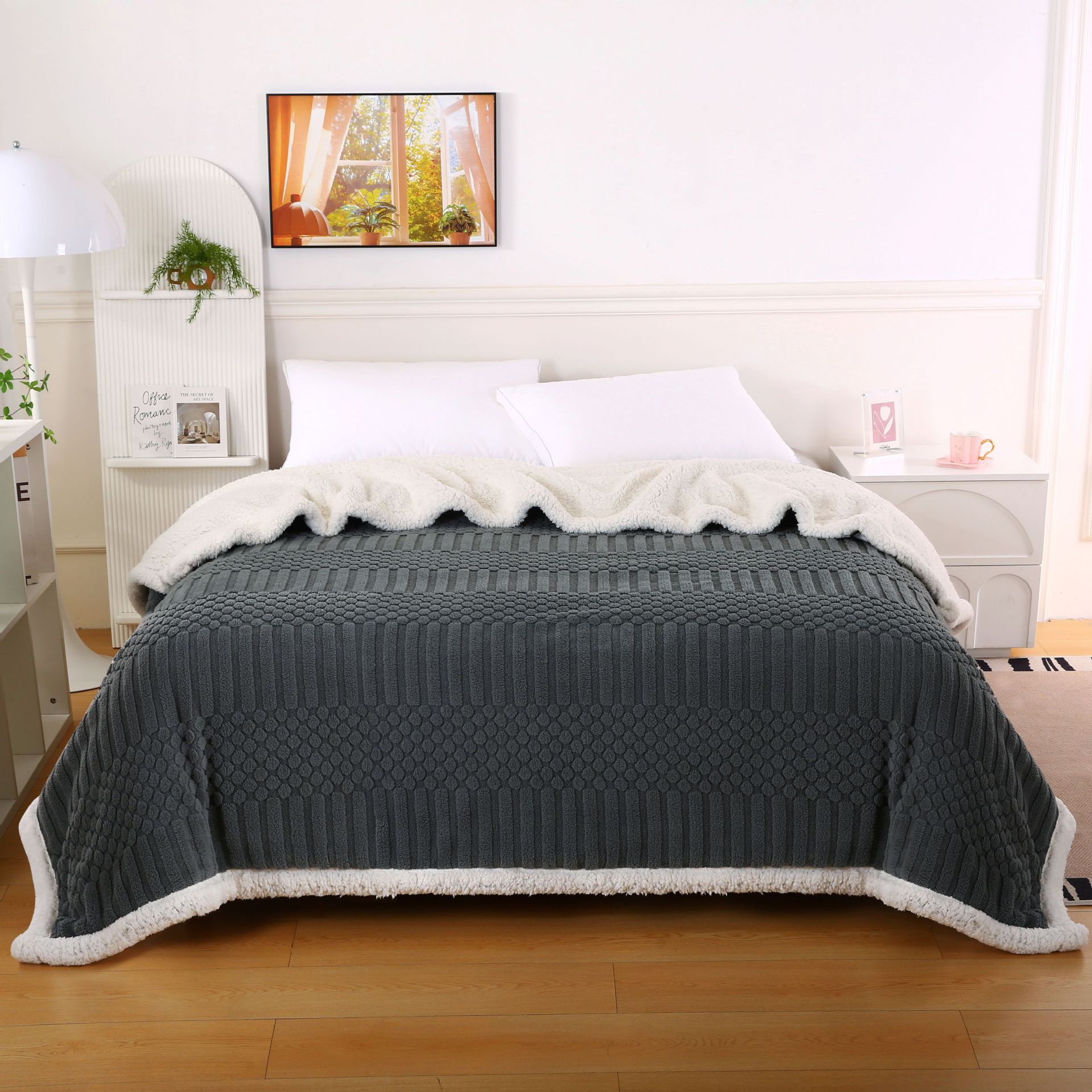 2024 nueva manta de terciopelo de doble capa de jacquard de punto, lana de cordero, sofá grueso, manta, edredón de invierno al por mayor