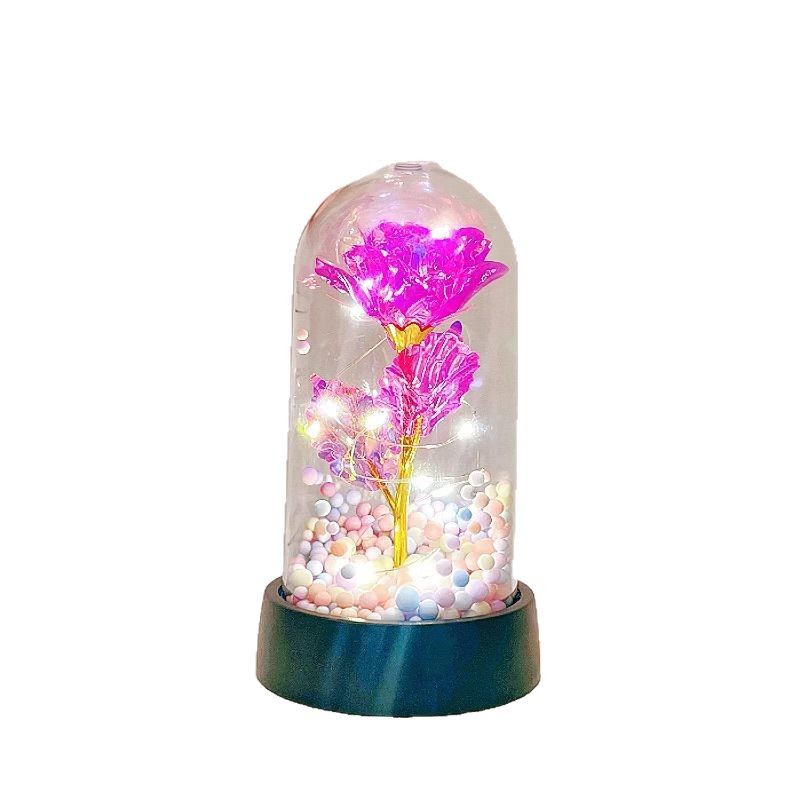 Transfronterizos brillantes rosas doradas lámparas de noche simulación ramo de flores eterno decoración de escritorio adornos regalos de cumpleaños