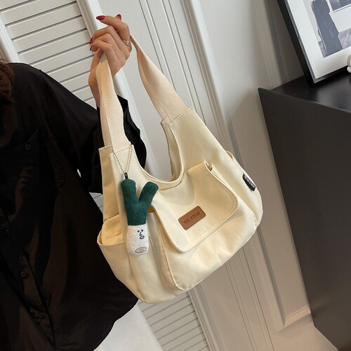 Student casual canvas bag women's 2024 spring new trendy Korean version tote bag Korean version large capacity armpit bag