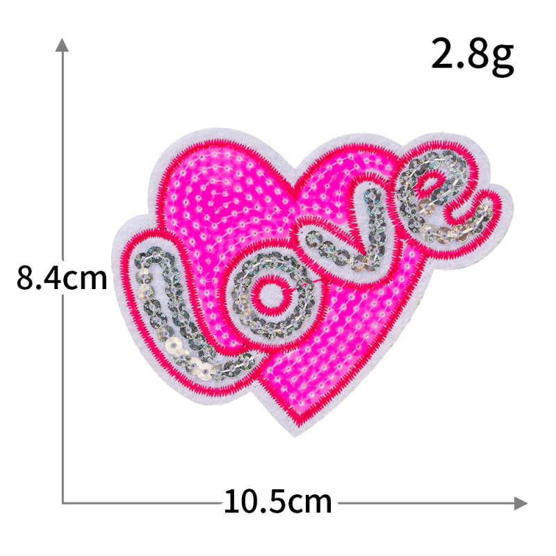 LOVEアルファベット愛国境を越えた新しいスパンコールハート型桃心刺繍布貼りバックゴム服装布バッジパッチ|undefined
