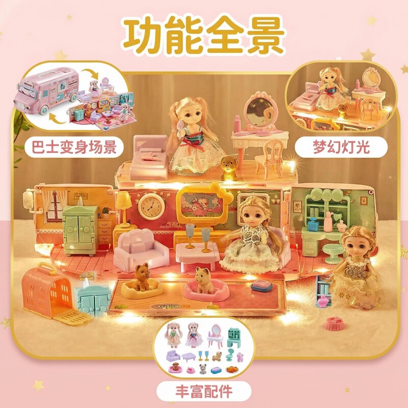 Children's Toys Girl's Pretend Play Princess Bus Luxury Dream Castle Living Room Children's Birthday Gift Toys