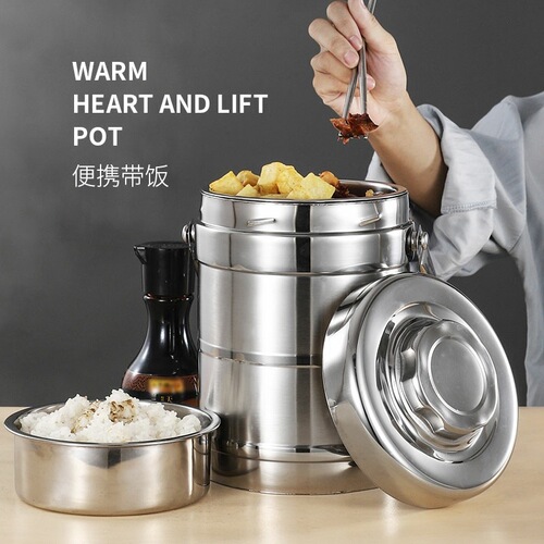 Factory direct sales stainless steel insulated bucket vacuum pot double-layer insulated lunch box work lunch box large food grid bucket
