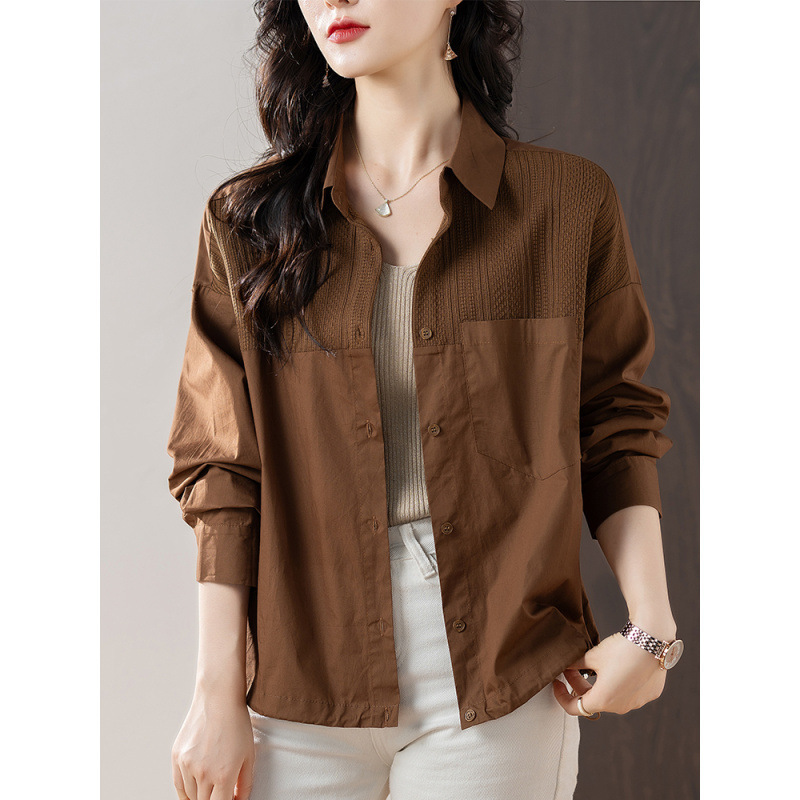 European Station Fashion Splicing Design Drawstring Shirt Jacket Women's Spring and Autum Casual Simple Work Clothing Thin Top