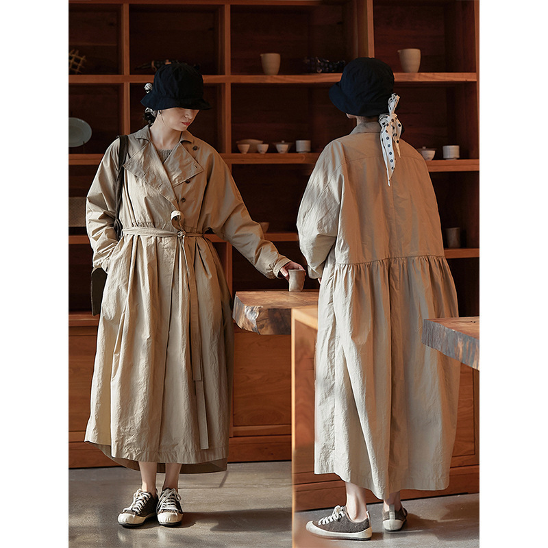 Autumn Literary Retro Casual Jacket Large Size Loose Women's Clothing Desert Color Suit Collar Windbreaker Dress
