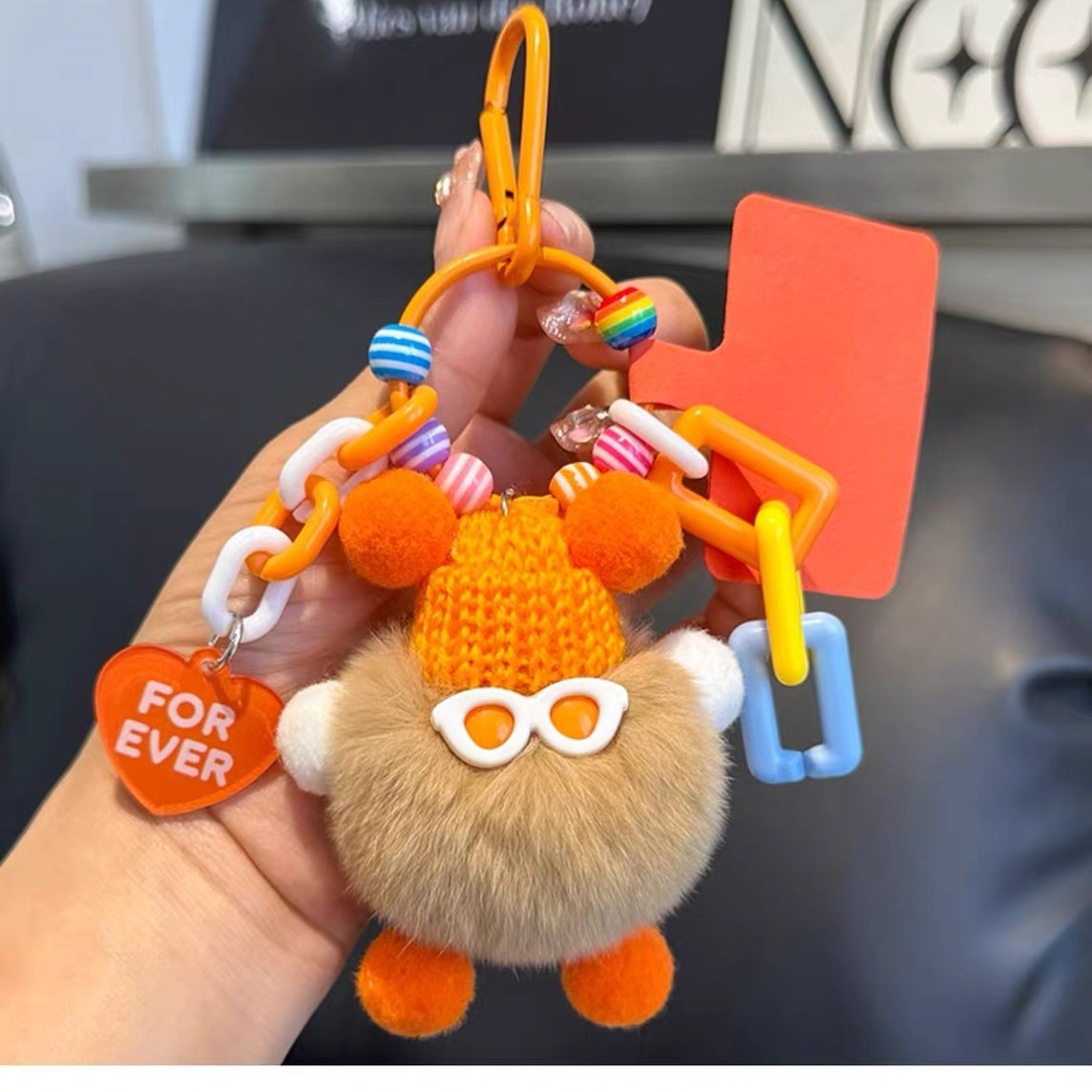 Lindo colgante de bolsa de briquetas de piel de conejo Rex, cosa fea, colgante de muñeca de felpa, colgante de llavero de coche