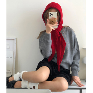 2024 New Autumn and Winter Wool Blended Fashionable Pure Color Shawl Hat One-Piece Balaclava Knitted Hat for Women