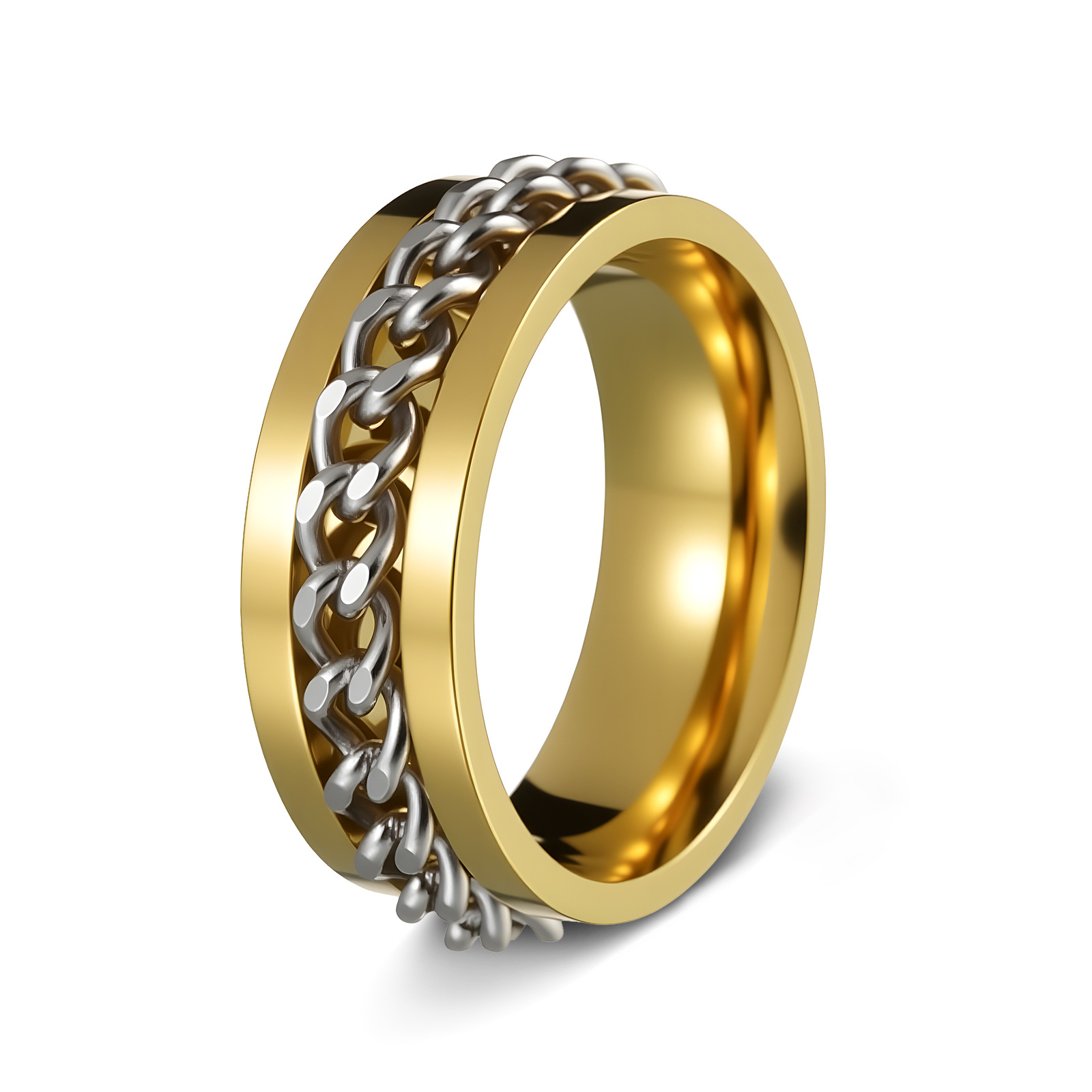 Hombres de acero de titanio pulsera giratoria anillo de cadena giratoria joyería de descompresión popular en línea anillo de cerveza de botella abierta