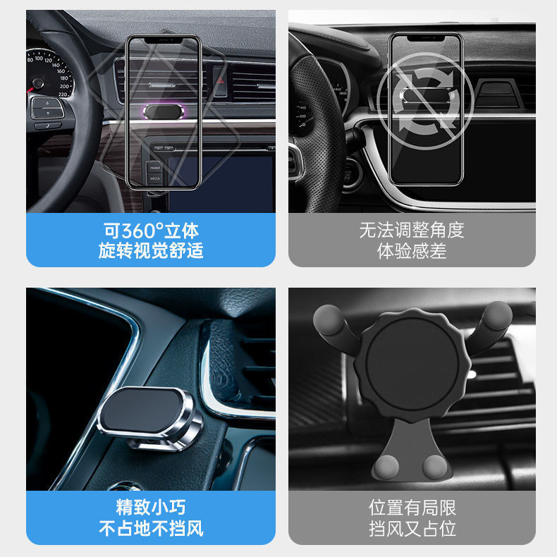 Car-Mounted Magnetic Phone Holder with Strong Magnetic Attachment, 360-Degree Rotating Dashboard Universal Navigation Holder, Factory Wholesale