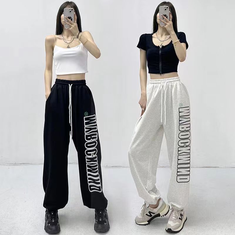 Cross-border Jazz Dance Jazz Slim Spring and Autumn Trendy Sports Pants Women's Fleece American Retro hiphop Pants