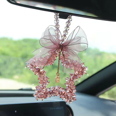 Car hanging for car interior rearview mirror - pink-lucky-star-crystal-pendant