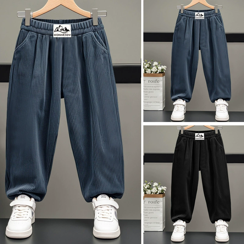 Утолщенные на флисовой подкладке для мальчиков и девочек, верхняя одежда в западном стиле, брюки до щиколотки, новые вельветовые Морковные брюки 2023 года