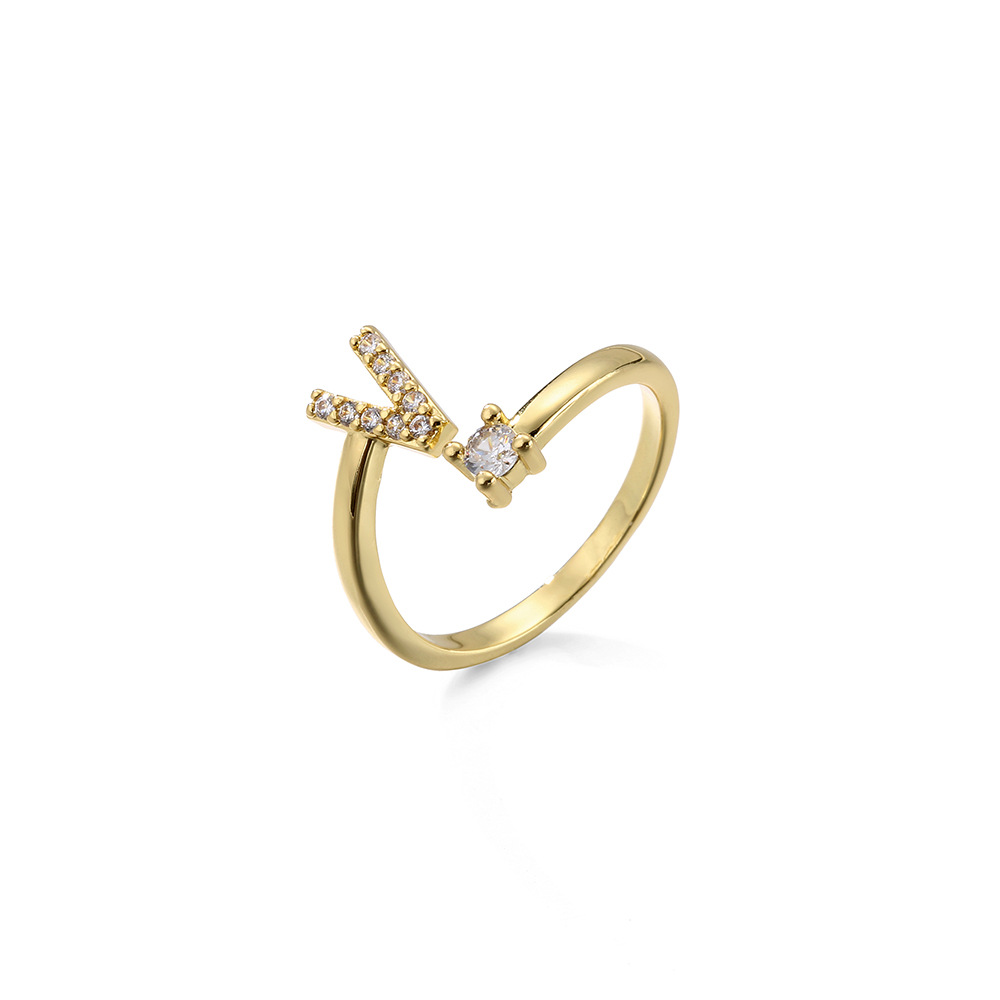 2g Weight Travel Occasion Copper Material Letter Pattern Women'S Gender Plating Design White, Gold Color Wholesale New Micro-inlaid Letter Zircon Copper Open Ring Nihaojewelry 3