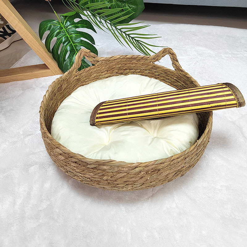 고양이 귀 + 흰색 PP면 패드 + 대나무 매트