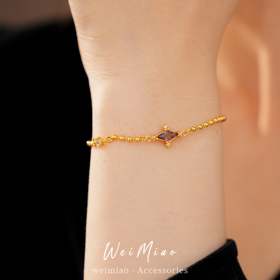 Elegante y simple pulsera de piedra de diamante púrpura lujoso ligero nicho de alta sensación pulsera simple y versátil temperamento joyería image 3