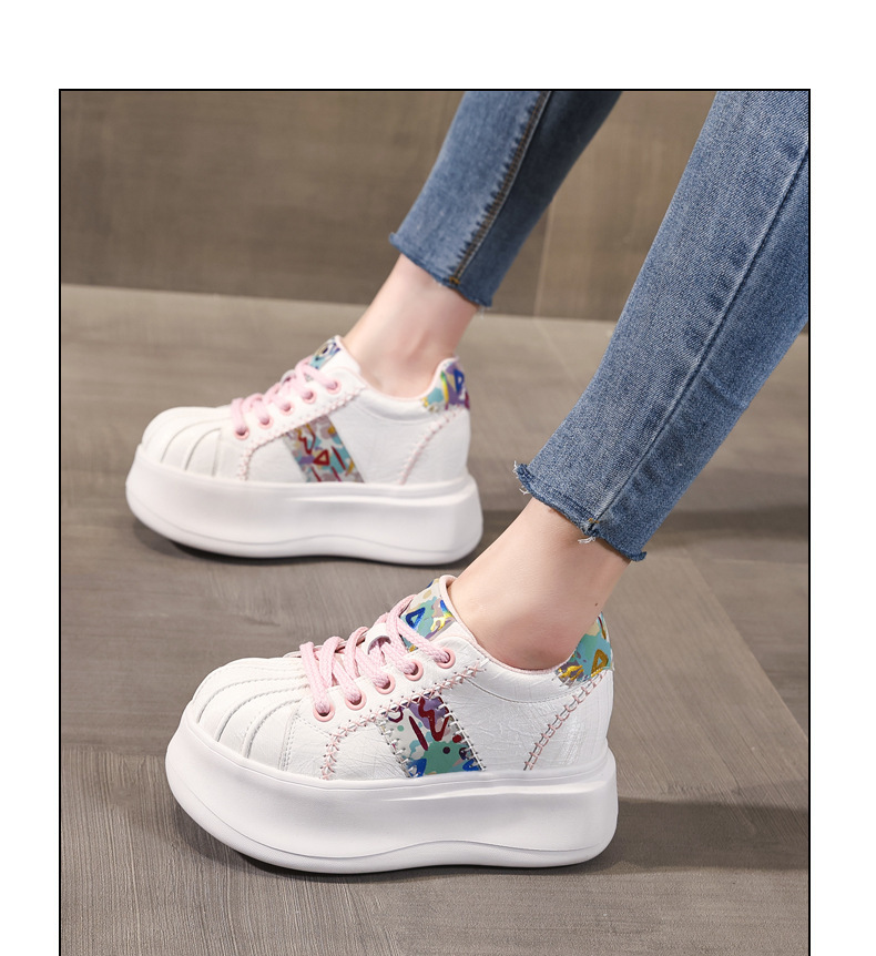 Giày sneaker nữ đế dày tăng chiều cao phong cách thể thao — Trắng hồng chi tiết 12