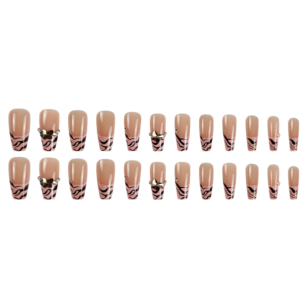 Comercio exterior retrógrado leopardo francés diamantes desnudos polvo de uñas blanqueadoras al por mayor 24 piezas de parches de uñas