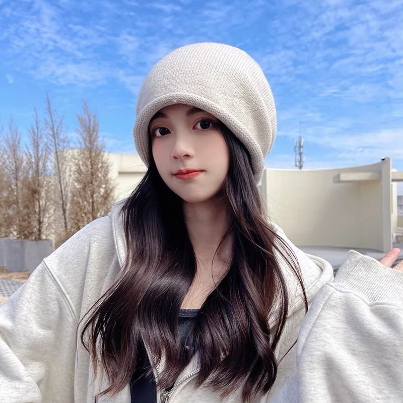 Dámská plyšová čepice, všestranná s rolovanými okraji na podzim a zimu, odolná vůči teplu i chladu, široký kryt hlavy, pletené uši_voghion.com