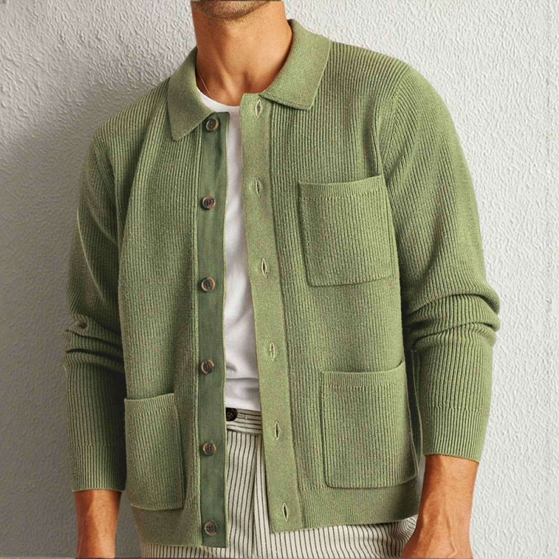 Amazon трансграничные мужские европейские и американские весенние и осенние трикотажные рубашки высокой плотности с воротником свитера с длинными рукавами SY0016