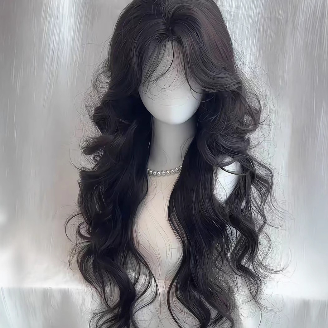 Connie Wig [Gentle Senior] Voluminøs Naturlig sort fransk midterdel Langt krøllet hår Elegant og blid stil