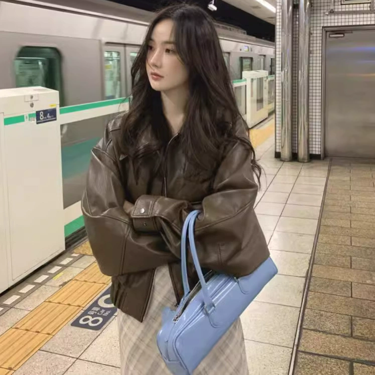 Корейский стиль chic20204, новинка ранней осени и зимы, ретро-стиль в гонконгском стиле, стильная куртка из искусственной кожи, свободное пальто для женщин.