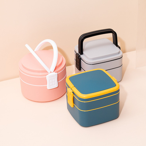 Japanese double-layer portable lunch box with lid office lunch box student lunch box multi-layer microwave heating