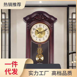 MAF9新中式挂钟仿木复古摆钟玄关钟表整点报时静音时钟家用风挂钟