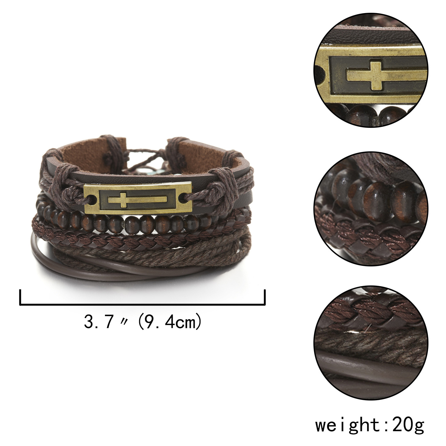 Fashion Cross Heart Shape Pu Leather Knitting Menu0027S Bracelets 1 Set