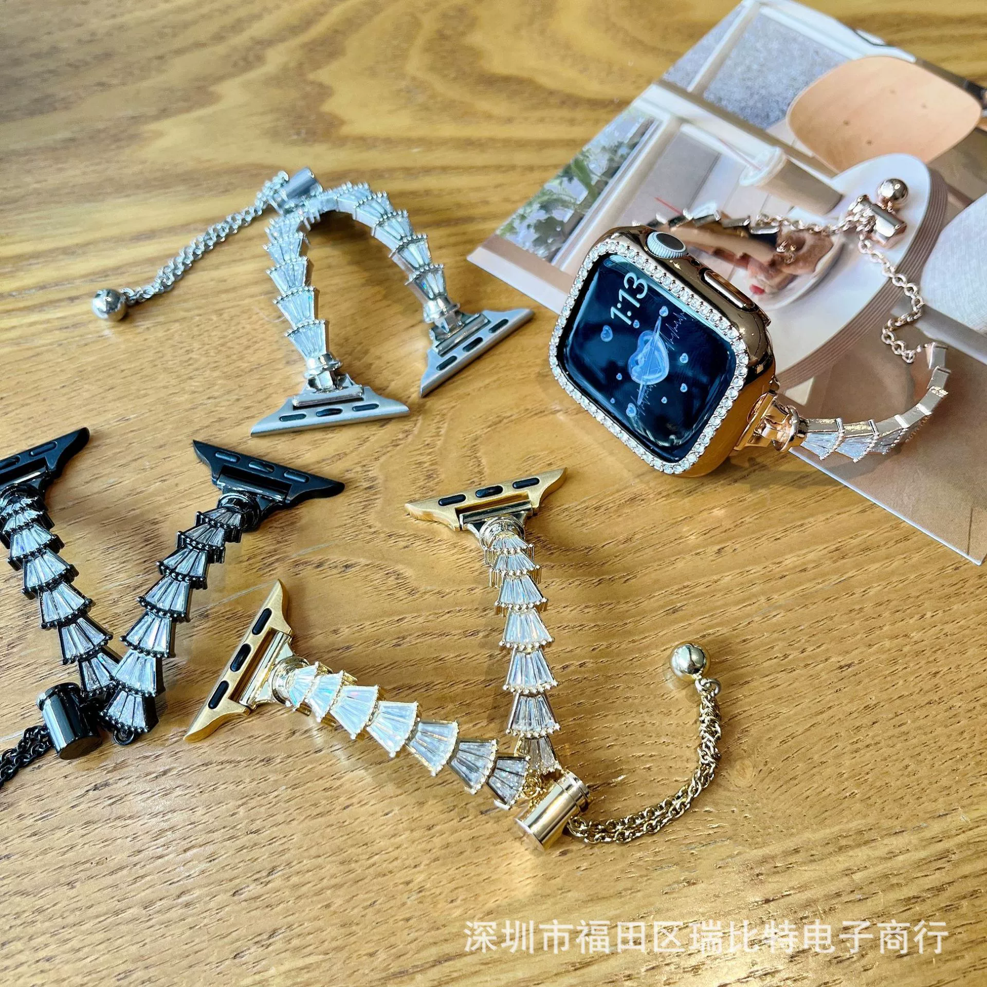 Подходит для Apple Watch металлические бриллианты с генерацией S8 iWatch4567se модный браслет-цепочка