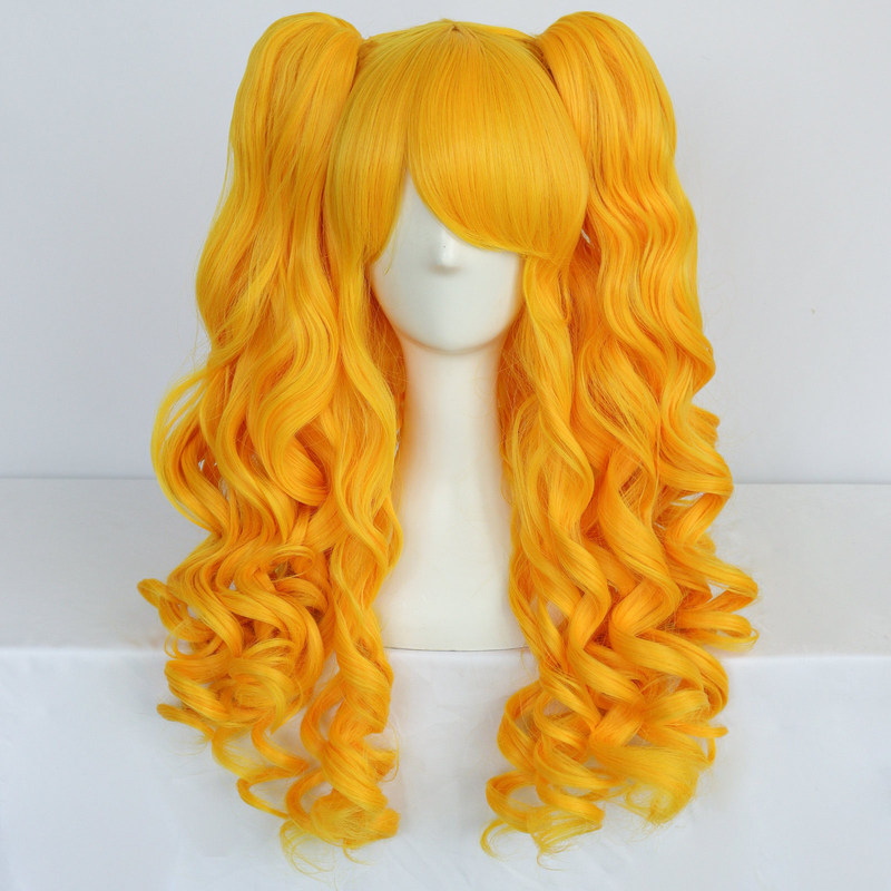 Anime cosplay Wig Ginger Lolita Double Tiger Clip Split COS Long Curly Hair Headset