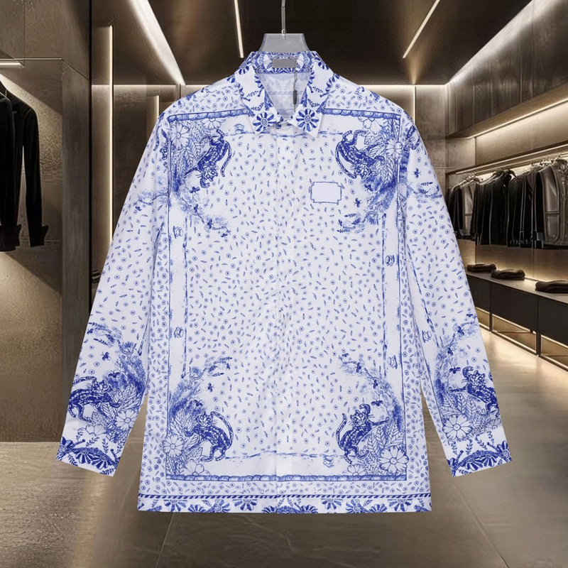 European and American Trendy Brands Spring and Summer Design Leopard Digital Print Wrinkle-Resistant Non-Iron Business Casual Loose Long-Sleeve Men's Shirt