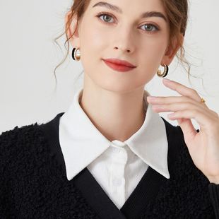 Modern Intellectual Elegant ~ Work Clothing Versatile European and American Street Style Pointed Collar Houndstooth Shirt Collar High-end Quality