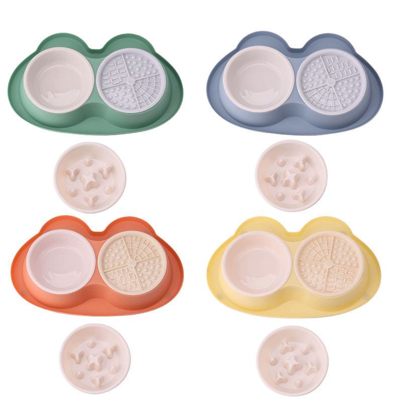 Cartoon acero inoxidable para perros tazón para mascotas doble tazón en una cuenca para perros anti-volcar tazón de alimentación de agua para perros tazón de alimentación lenta