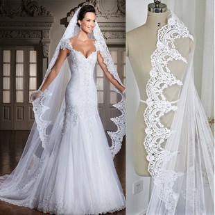 Wholesale Hot-Selling Aliexpress 3m High-End Lace Veil Wedding Dress Accessories Hot-Selling European and American Luxury Bridal Veil