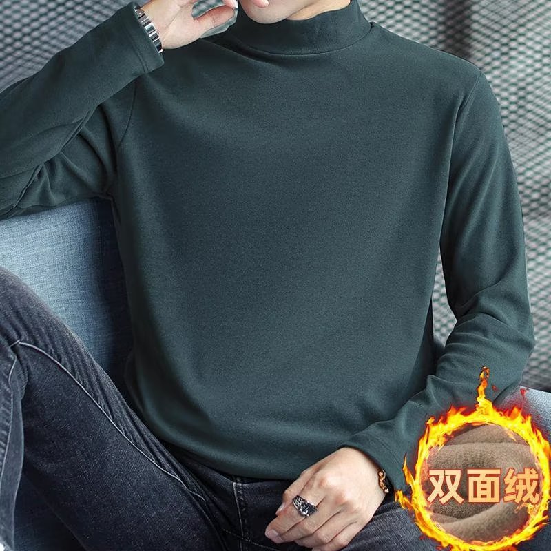 Double-Sided Velvet Half Turtleneck Inner Layering Shirt Men's Casual Thermal Intimates Long-Sleeved Tops T-Shirt Cross-Border Goods