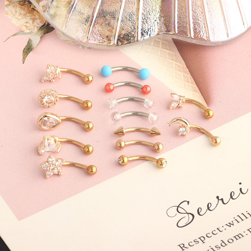 Heart-Shaped CZ Eyebrow Ring Stainless Steel Universal Eyebrow Piercing Jewelry Black 18K Gold Plated detail image 20