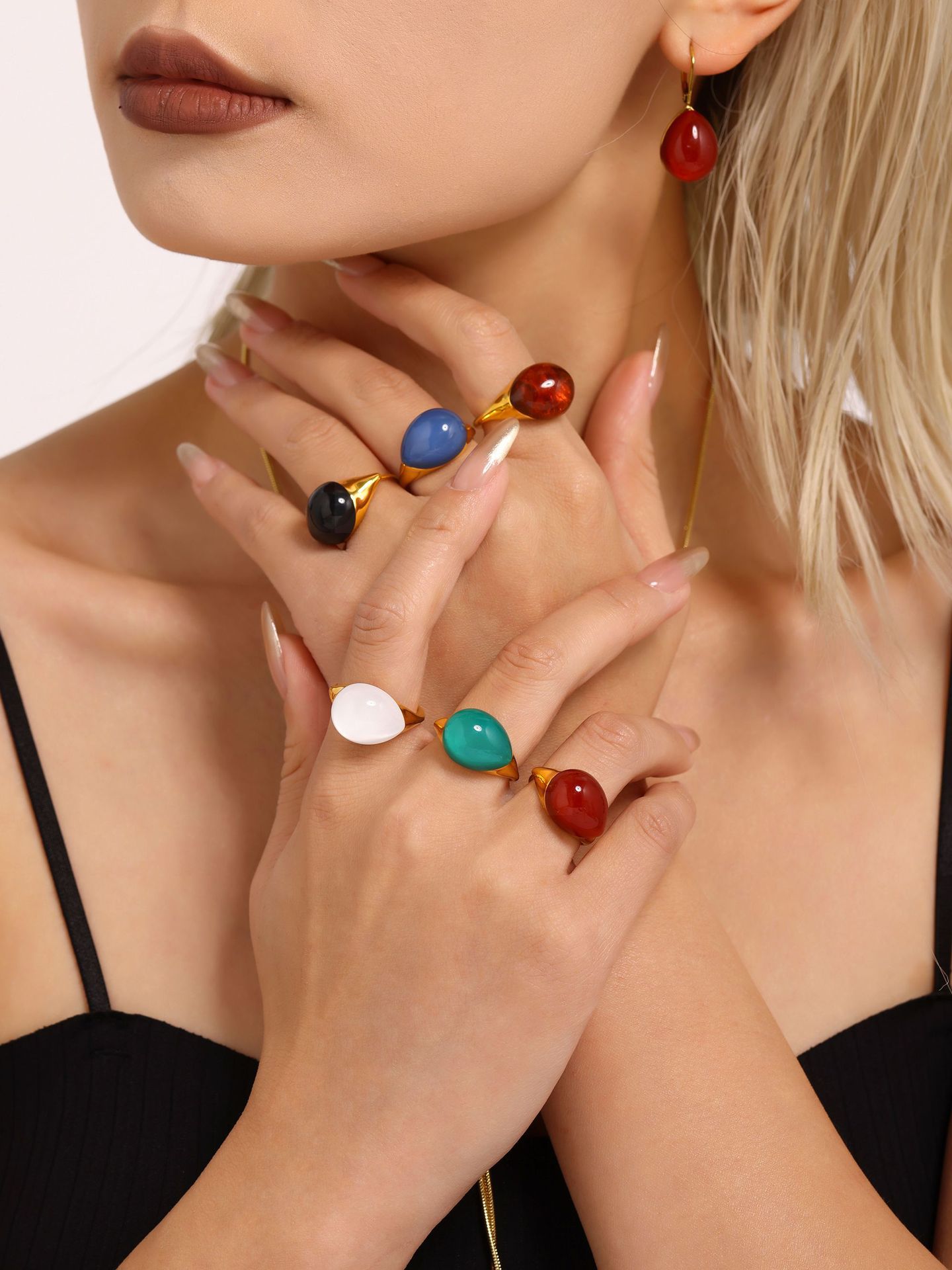 Resin Adjustable Ring For Women With Multi-coloured Water Droplet_voghion.com