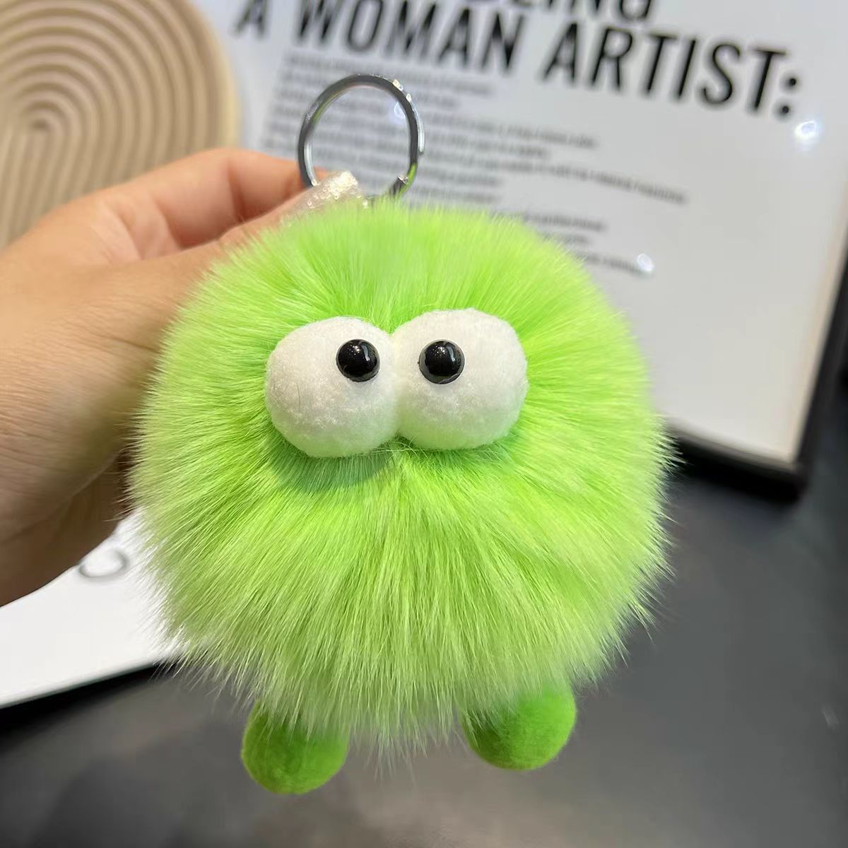 Cute pelo de zorro pequeña bola de carbón coche llavero colgante en elfo peluche bolso colgante regalo